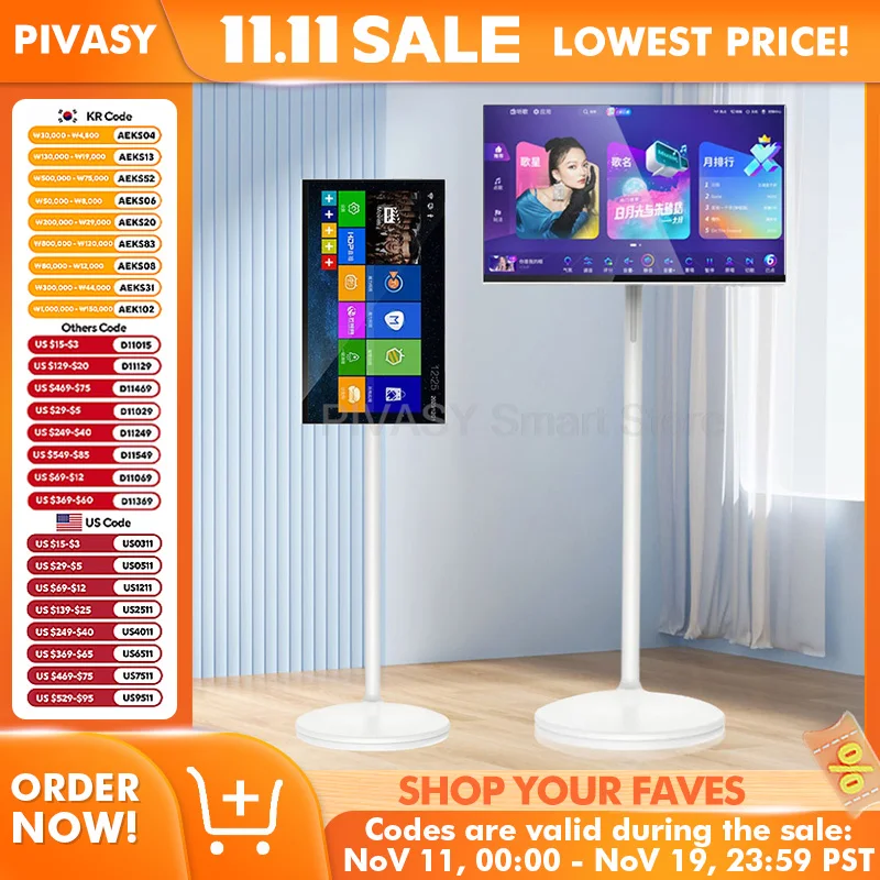 Touch Screen 32 Inch Android Smart TV Stand 10000mAH High-Battery 8+128G 4K UHD Device Rotatable Movable Monitor for Gym Live