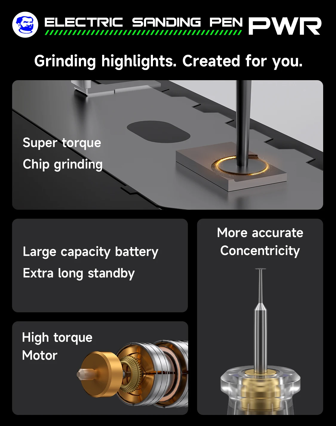 MECHANIC PWR Electric Engraving Pen Digital Display Large Capacity High Speed for Chip Engraving Cutting Motherboards Brackets
