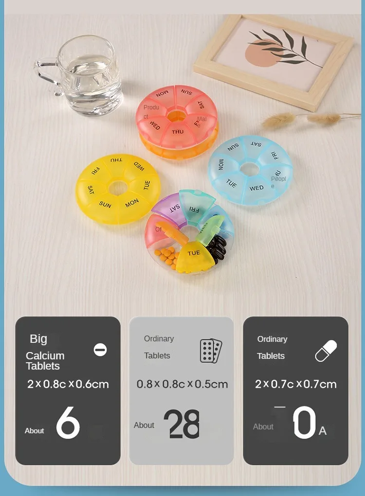 7 Grids Wöchentliche 7 Tage Runde Pille Fall Kunststoff Tablet Candy Box Tragbare Lagerung Tablet Halter Reise Veranstalter Pille Container – Detail 8