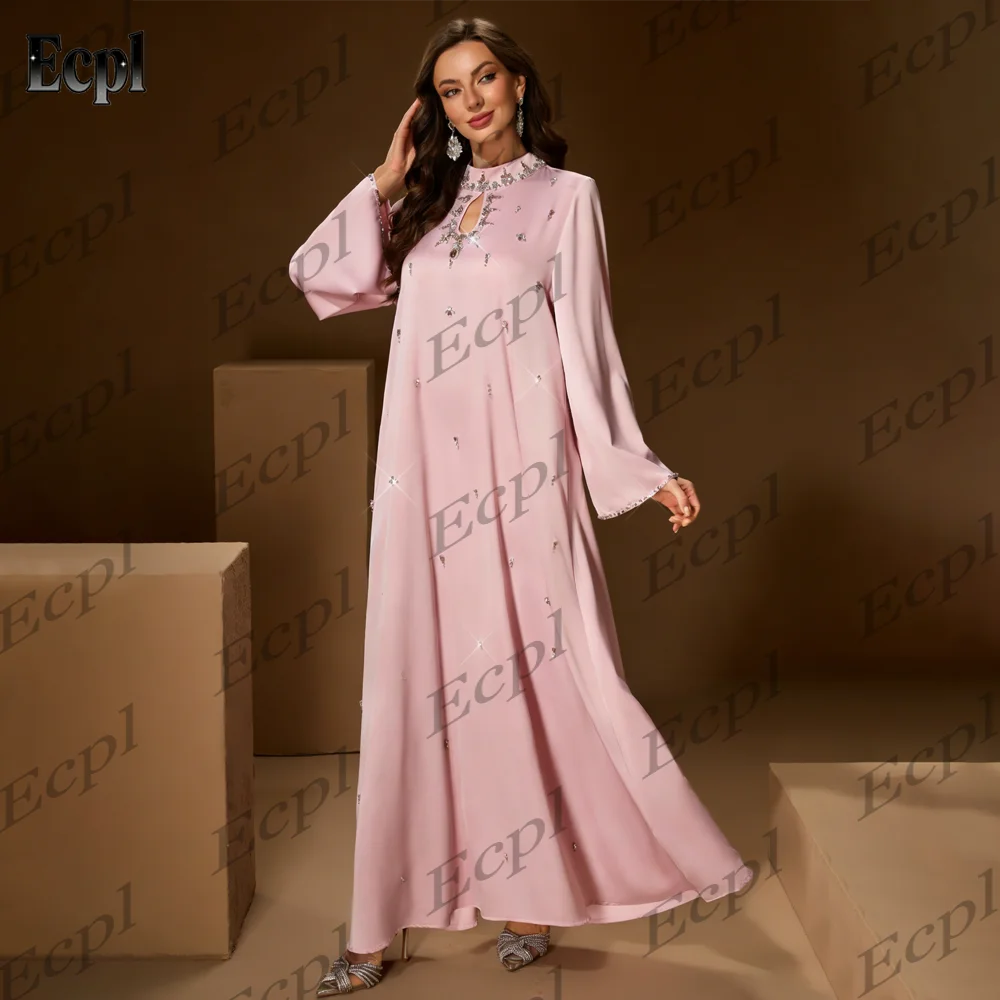 

Elegant Light Pink Crystal Prom Party Dresses 2026 Classic Long Sleeve High Neck Evening Gown A-Line Customized فستان سه