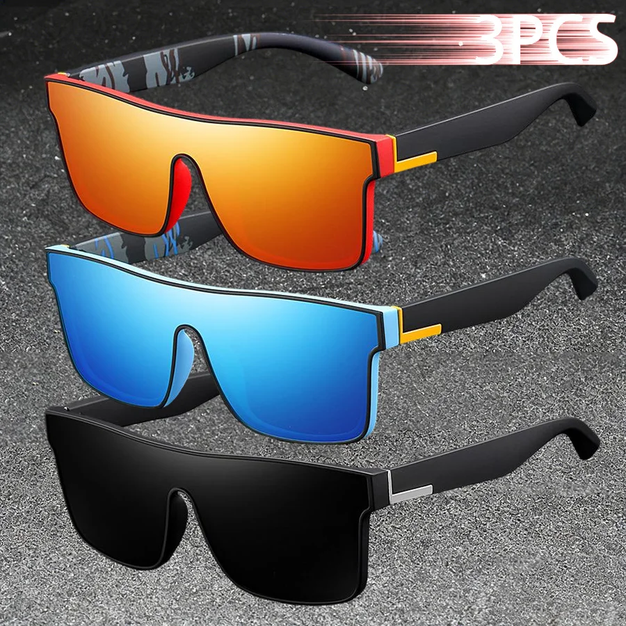 3PCS Oversized Square Sunglasses One-Piece Lens Colorful Frame Fashion Sports Eyewear for Men And Women Outdoor Driving Cycling