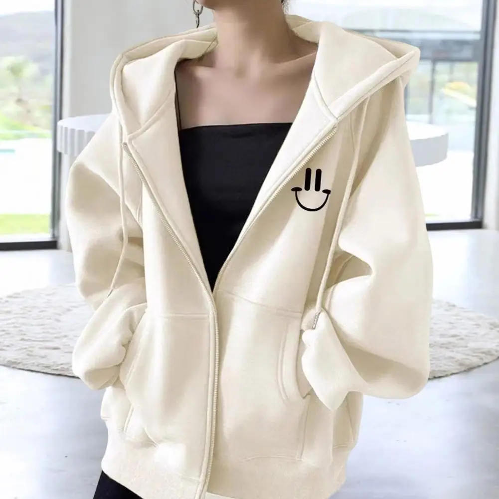 Women Embroidered Hoodie Women's Winter Hooded Coat with Plush Lining Zipper Closure Drawstring Windproof Outdoor for Heat