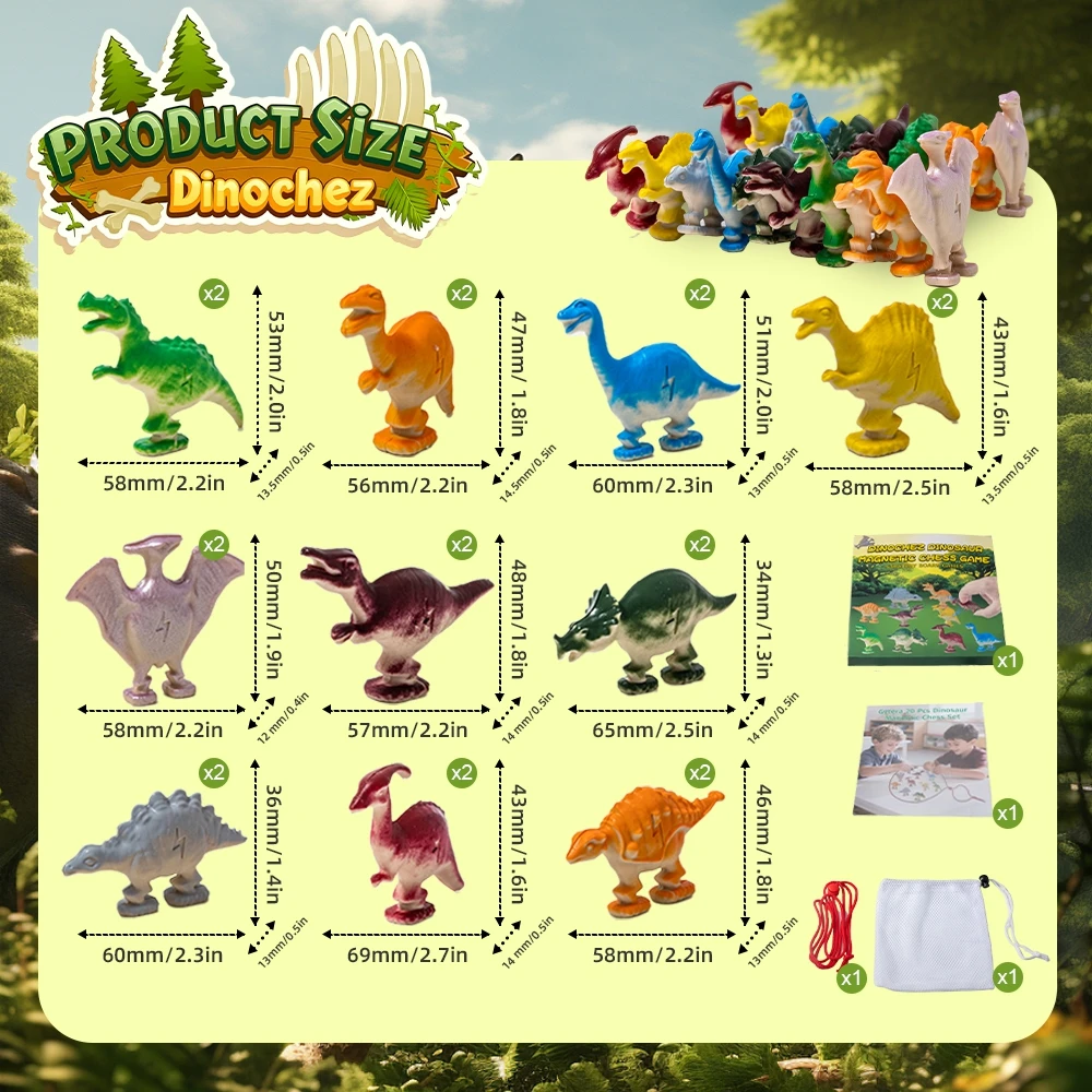 لعبة استراتيجية رقعة الشطرنج المغناطيسية التفاعلية على شكل ديناصور مغناطيسي للعائلة والأطفال والكبار لعبة ألغاز معركة مغناطيسية محمولة #6