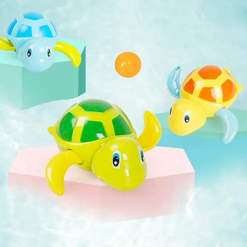 Cartoon Cute Tortoise Baby Water Bath Toys Classic Kids Infant Bathroom Mini Colorful Soft Floating Animals Figure Clockwork Toy