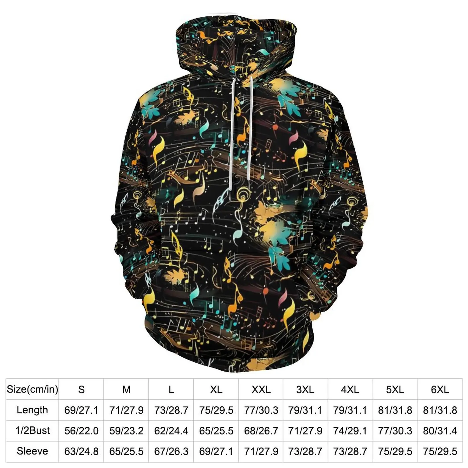 Abstract Music Note Hoodies  Classic Oversized Hoodie Female Long Sleeve Retro Pattern Casual Sweatshirts