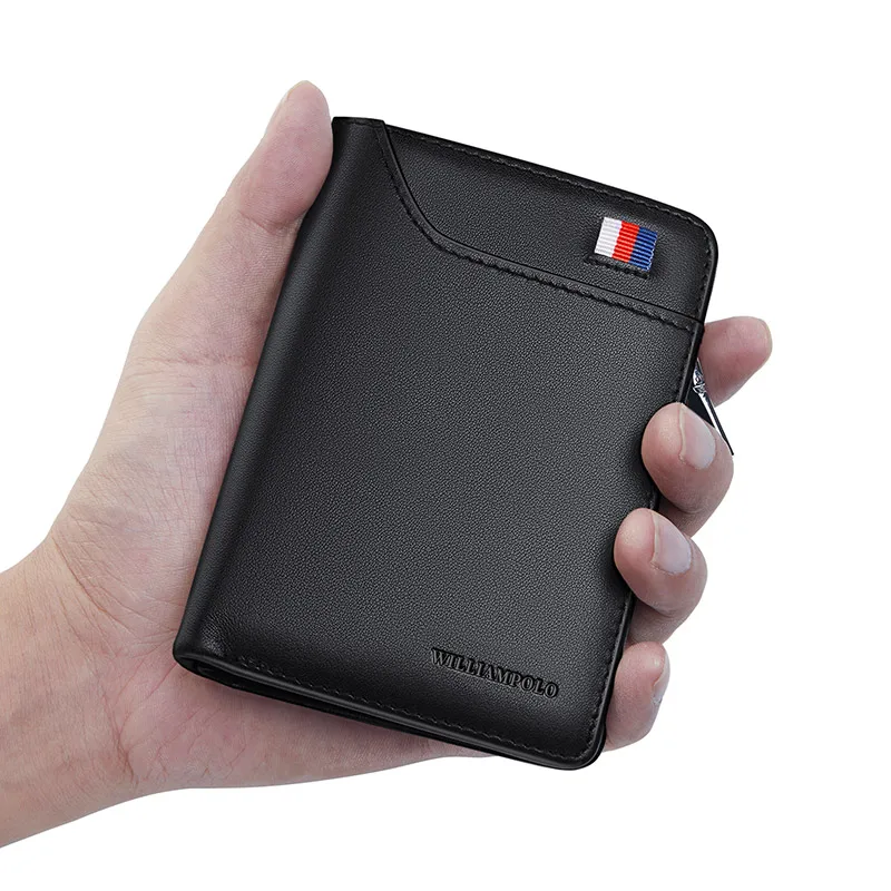 Genuine leather men's wallet, fashionable short style card holder, zippered coin purse