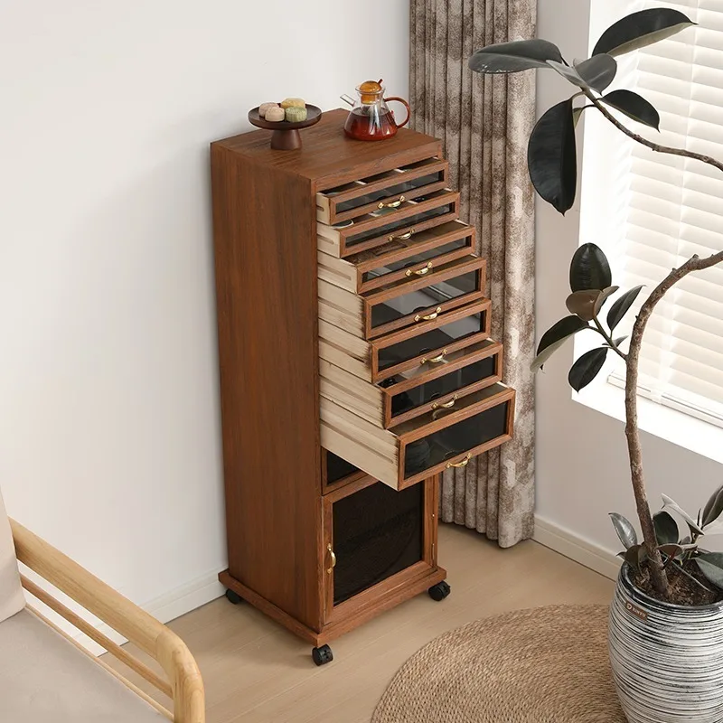 خزانة مساعدة للصدر من الخشب الصلب في العصور الوسطى، مجموعة متنقلة متعددة الطبقات، خزانة أسنان للتخزين #3