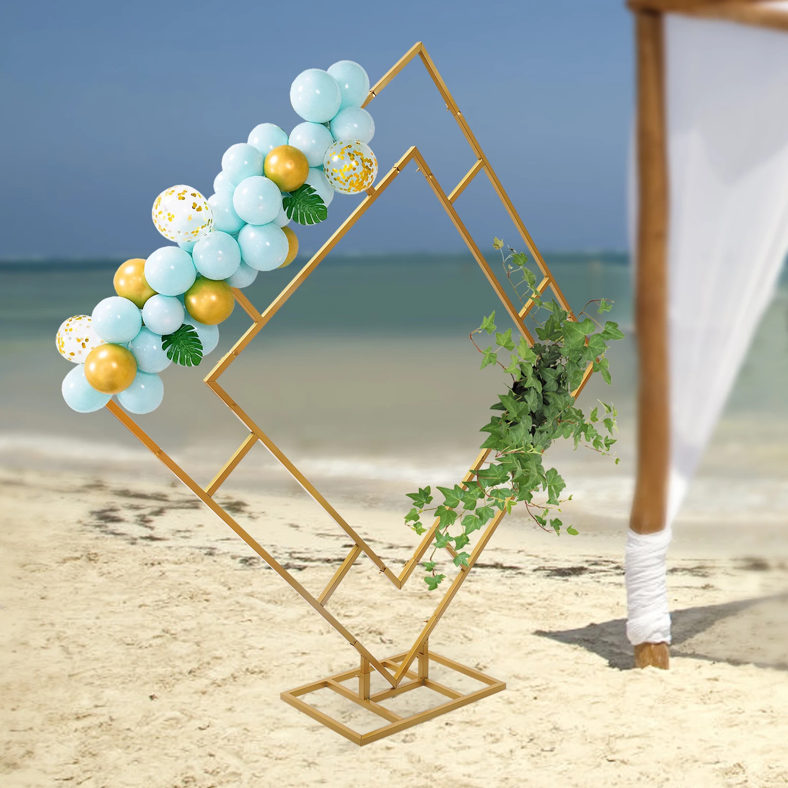 Square Wedding Bracket Arch Decoration Double Tube Welcome Sign Gold/White 6.6FT Frame Backdrop Stand for Events Party