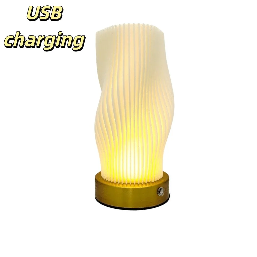 Nordic Style 3D Table Lamp Dimmable 3 Colors Gold Bedside Lamp Acrylic Lampshade USB Rechargeable Touch Control Lamp Hotel