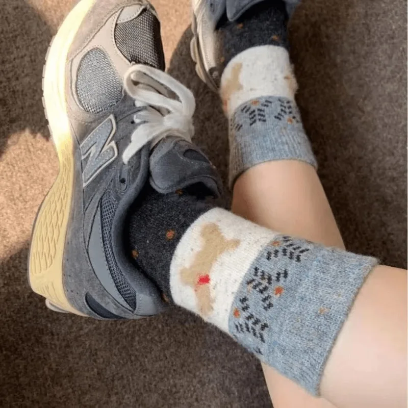 5 Paar warme Herbst-Winter-Socken mit niedlichem Welpen-Design für Damen, Thermosocken, günstige dicke Socken für Mädchen im Großhandel