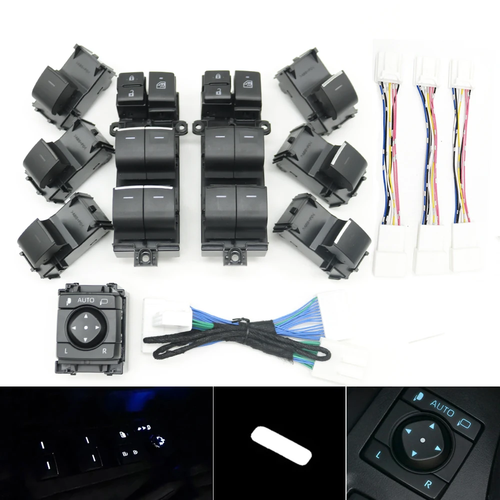 

RHD LED Light Rearview Mirror Folding Switch Window Lifter Glass Button For Toyota BZ4X Corolla CHR Camry RAV4 Avalon Highlander