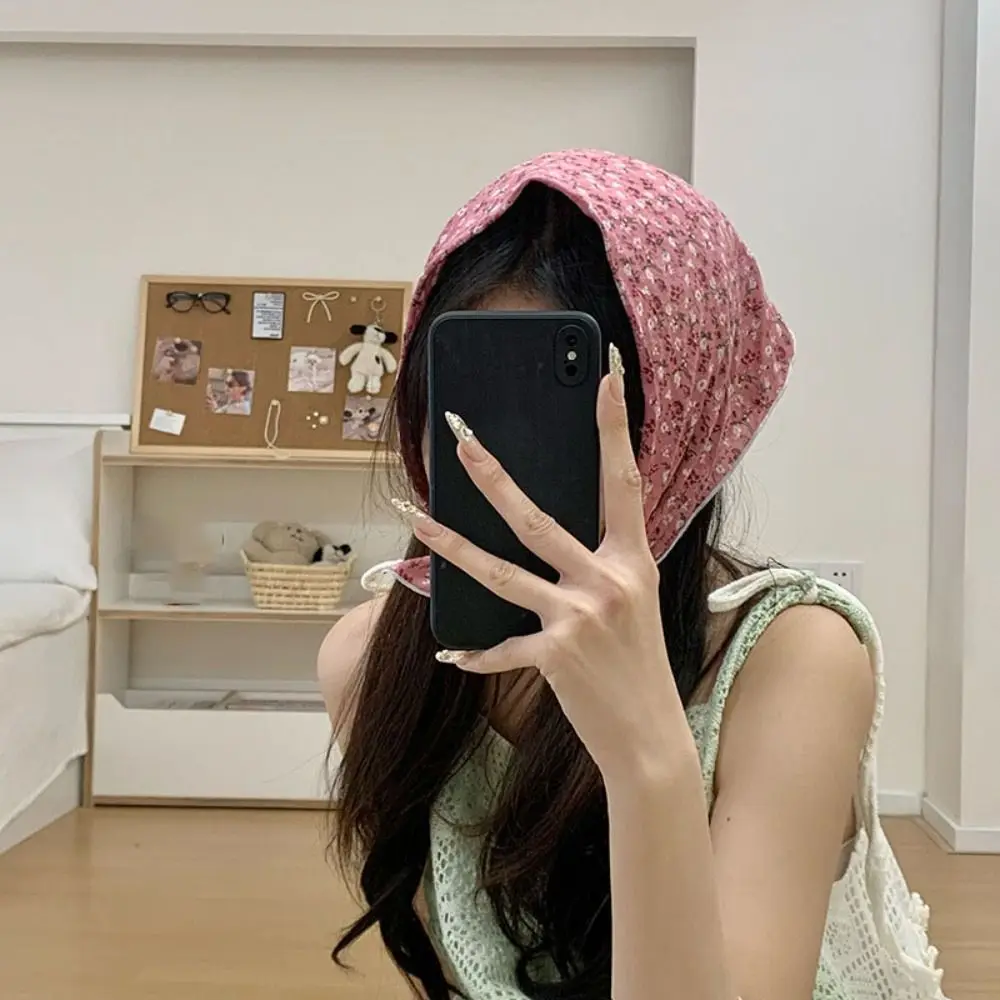 자외선 차단제 작은 사각형 스카프 헤어 밴드 Neckerchief Headscarf 의류 액세서리 한국 스타일 꽃 프린트 스카프 숙녀