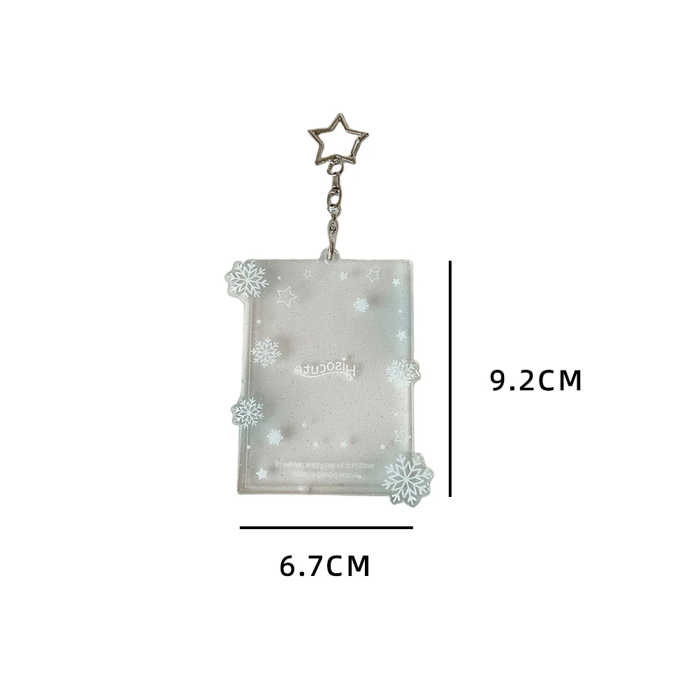 Fashion Transparent Acrylic Snowflake Card Holder Cute Girl Idol 3In Photo Storage Card Clip Star Pendant Keychain Card Bag Gift
