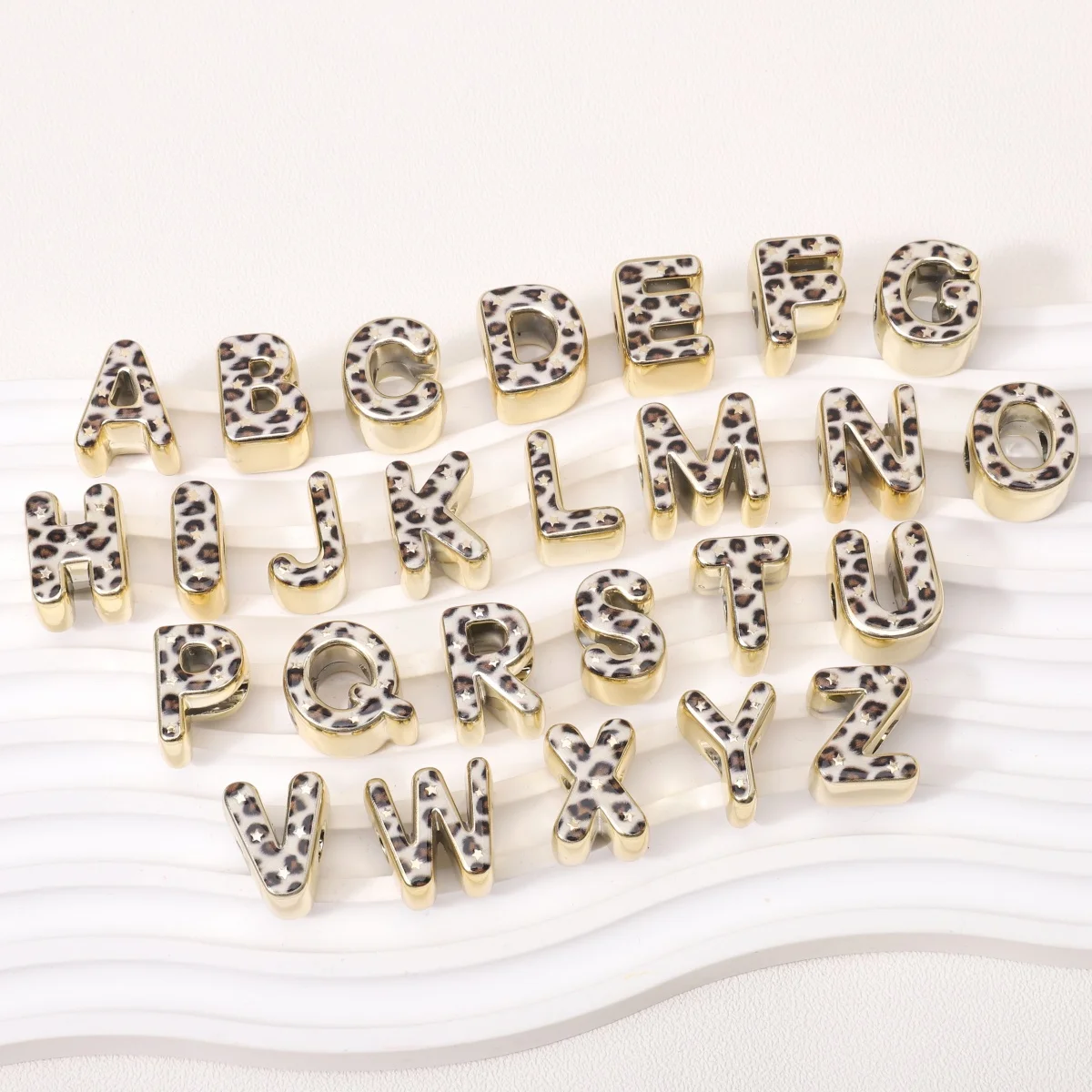 1pc Gold Color Base Leopard Large Hole Alphabet Beads A-Z Letter Acrylic Loose Beads For DIY Bracelet Phone Chain Jewelry Making