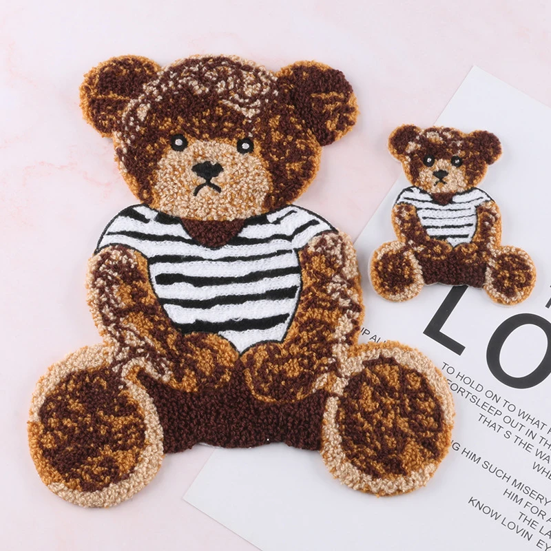 Retro Plush Embroidered Bear Patch Stickers Clothing Hoodies Patches on clothes DIY Accessories Embroidery Hand Sewing patches