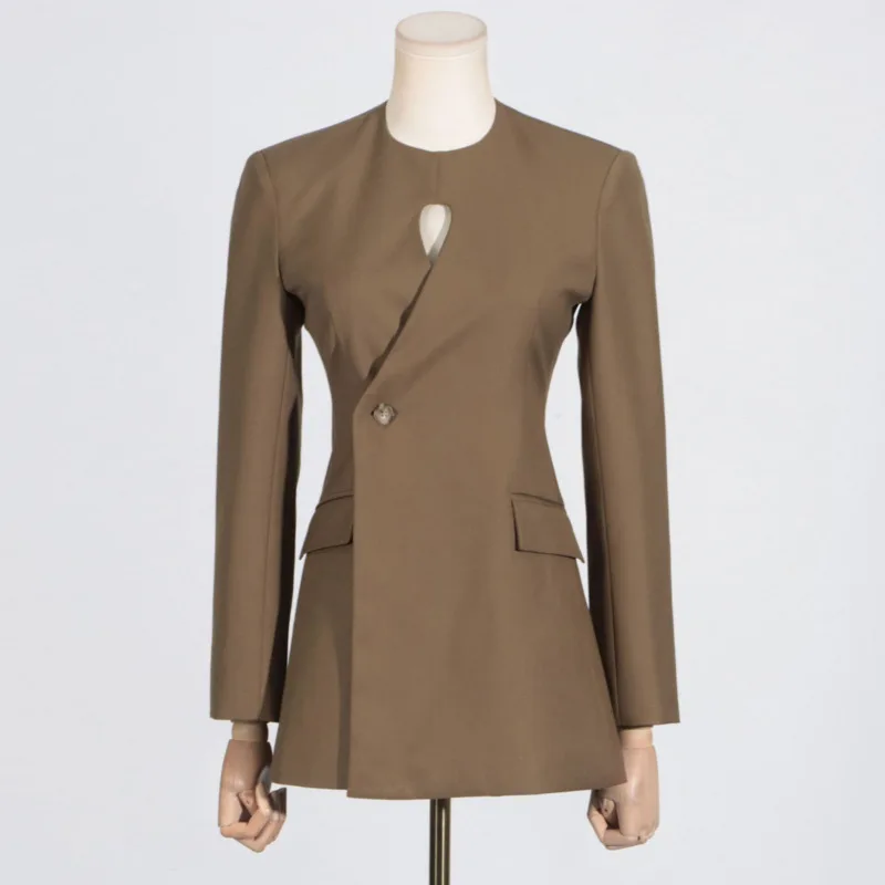 KWTX Blazer con botones laterales para mujer, chaqueta con diseño recortado para primavera y verano, ropa de oficina a la moda, traje ajustado S-XXL
