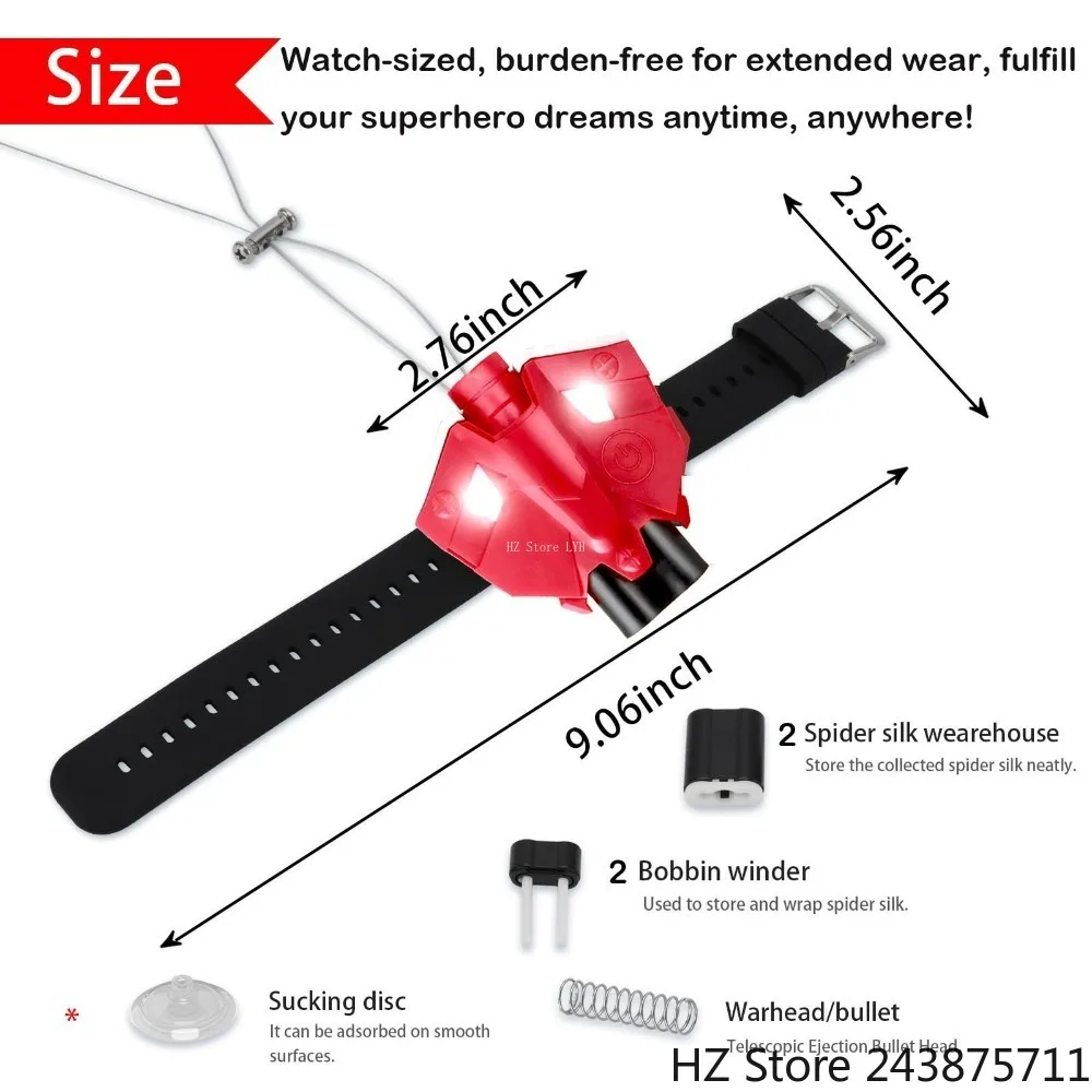 Lanceur De Toile D'Araignée USB Rechargeable – Sans Bourrage – Portée 2,9 M – Bracelet En Cuir Souple – Jeu De Rôle Super-Héros – Cadeau Enfant