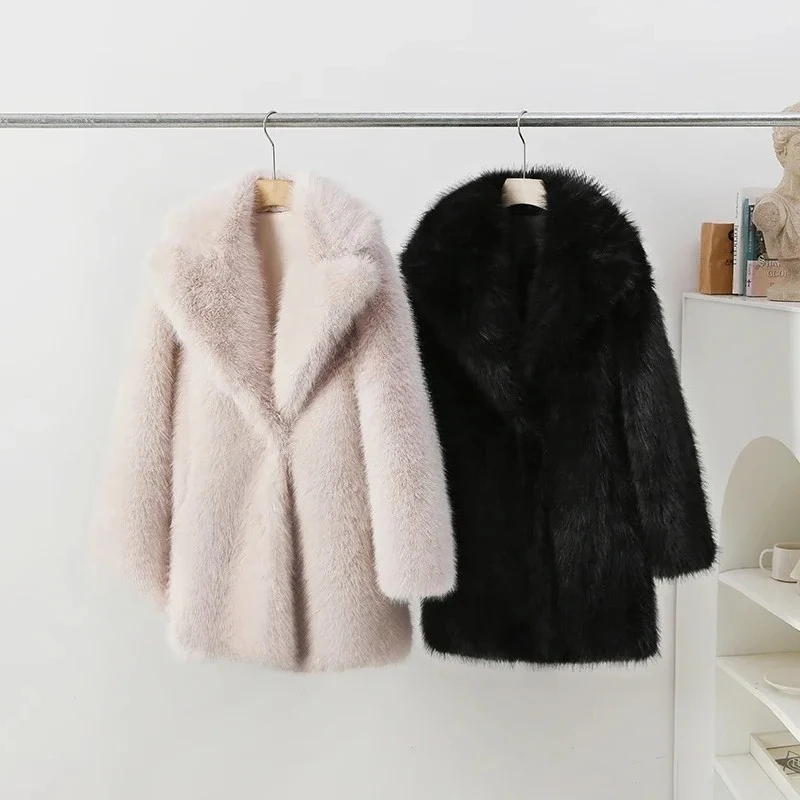 Invierno nuevas mujeres solapas abrigo de piel sintética marca diseñador chaqueta de piel de zorro esponjosa abrigos peludos de lujo ropa de abrigo larga femenina