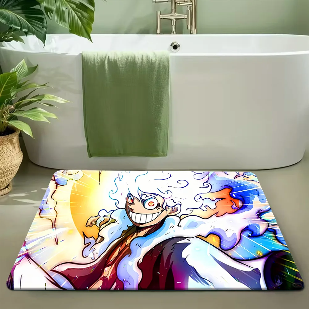 Alfombra de Baño Antideslizante y Absorbente con Diseño de Anime One Piece, Monkey D. Luffy Gear 5 Nika Form Glowing Scene Art, Personaje Icónico de la Tripulación con Sombrero de Paja