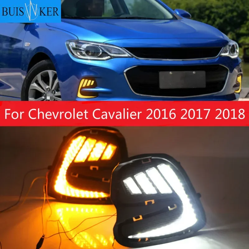 2PCS LED Daytime Running Light For Chevrolet Cavalier 2016 2017 2018 Yellow Turn Signal Function Car DRL 12V LED Fog Lamp