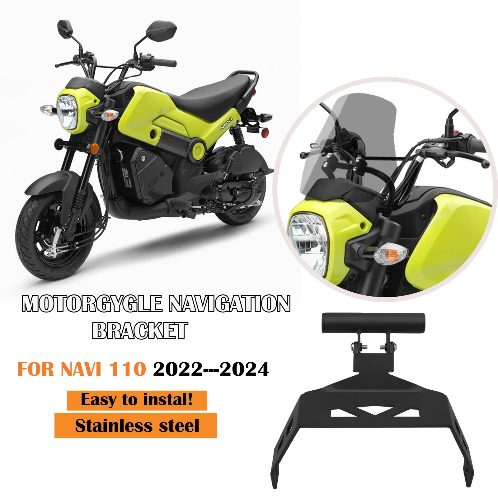 

For Honda Navi 110 2022-2024 New Motorcycle Windshield GPS Navigation Mounting Bracket Mobile Phone Navigation Holder Adapter