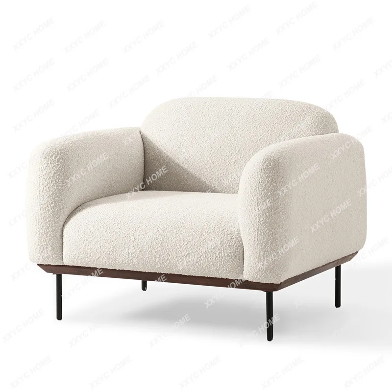 Simple Lambswool Sofa Home Small Apartment Living Room Fabric Craft Sofa Nordic Light Luxury Solid Wood Sofa