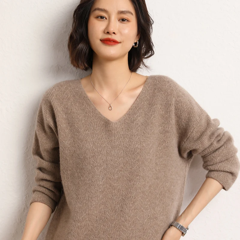 

Hot Sale Cashmere Sweaters V-neck Loose Lady Pullovers New Fashion 2023 Women's Clothing SWS01