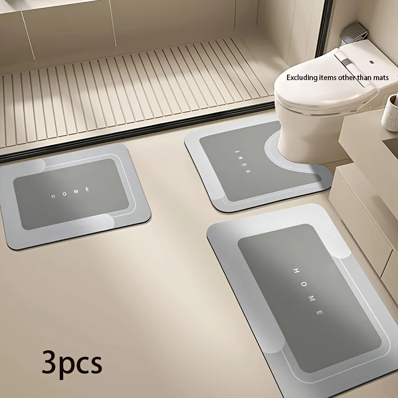 3pcs Non-Slip Bathroom Rug Set Super Absorbent Bath Mat with U-Shaped Toilet Mat for Bathroom Floor