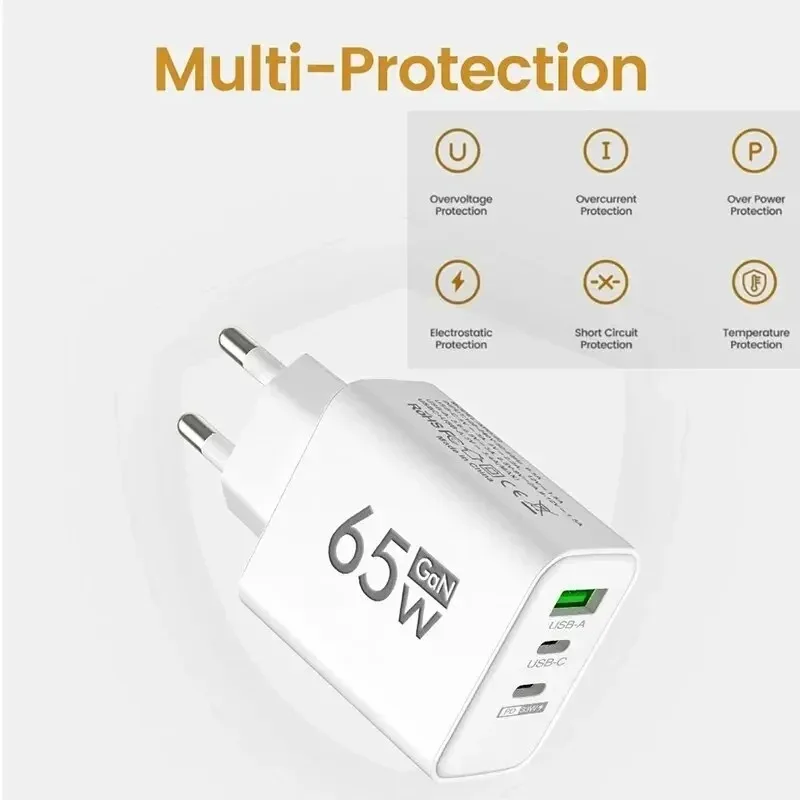 65W Charger Fast Charger US Spec USB C Charger for Xiaomi 12 Pro Samsung S22 Iphone 13 14 Pro QC 3.0 Phone Adapter