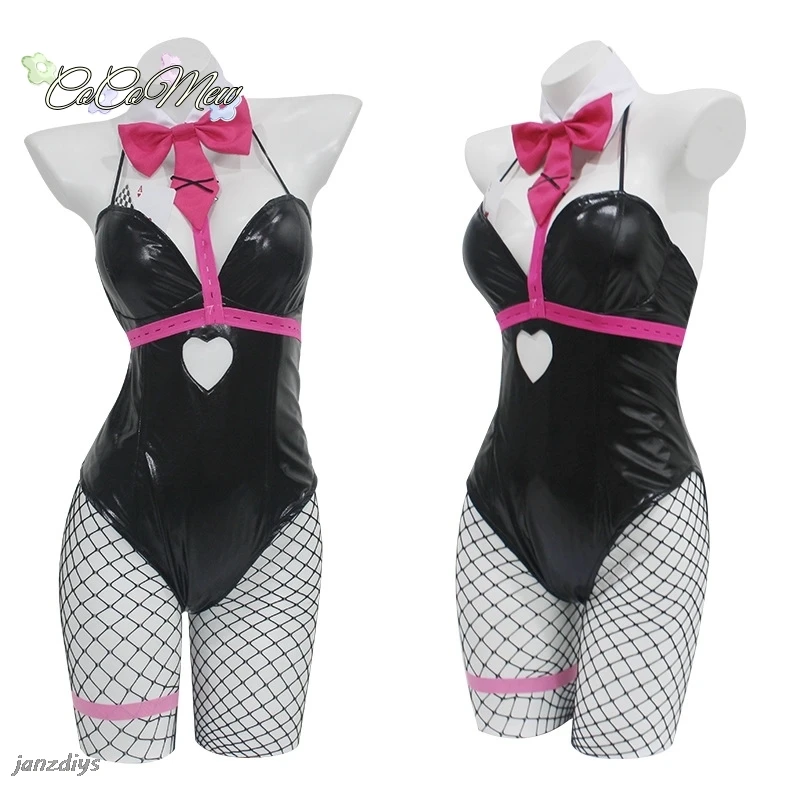 ثقب أرنب مثير Mikuu تأثيري لفتاة ، أسود براءة اختراع جلد أرنب ، أزياء هالوين لطيفة ، ملابس أغطية الرأس ، فتاة القوس