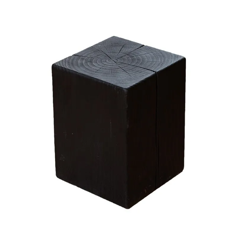 Nordic carbonized black solid wood stumps, fire-burned solid wood guesthouse ornaments, corner stumps, geometric design stools