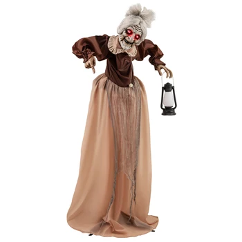Halloween Animatronic, Talking Zombie Maid in Lantern, Halloween Decorations with Movable Head and Arms, Lights and Sounds