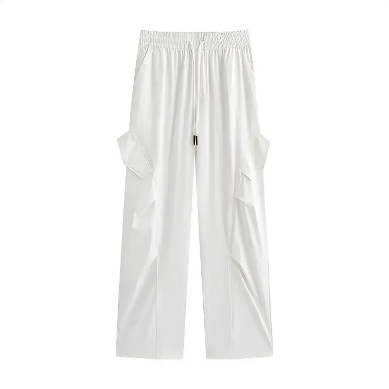 

Широкие брюки с кисточками и эластичной резинкой на талии, прямые женские весенние брюки в студенческом стиле, комфортные модальные шнурки в стиле пэчворк, 2025 г.