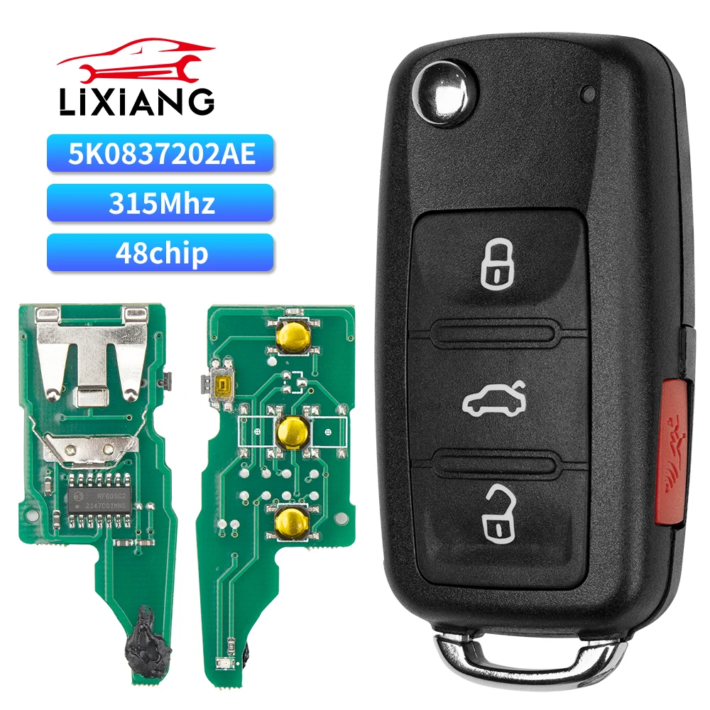 LIXIANG  Remote Car Key 315Mhz For VW Jetta Passat Beetle Tiguan EOS Golf 2011-2017 48 CHIP 5K0 837 202 AE NBG 010180 T