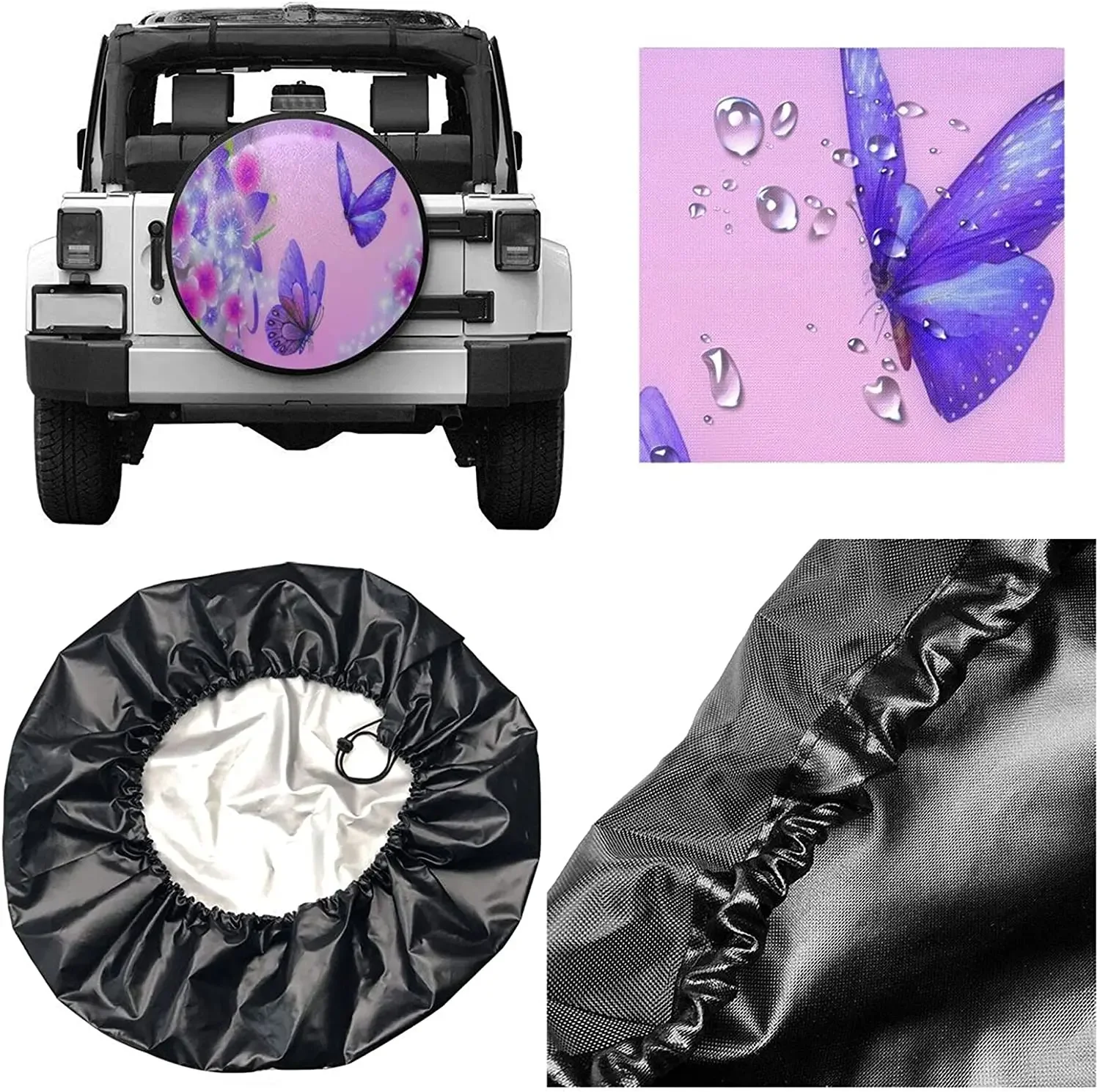 Delumie Purple Butterflies and Flowers Cool Spare tire Covers Wheel Protectors Weatherproof Universal for Trailer Rv SUV Truck C