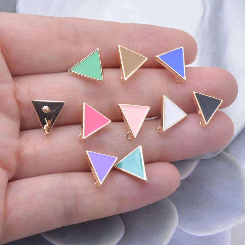 

10pcs Copper 18k Golden Enamel triangle Earring Connector Ear Studs Earring Posts Set for Earrings Jewelry Making DIY