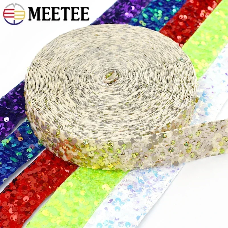 2/5Yards 38mm Sequin Lace Fabric Trim Ribbon Polyester Webbing DIY Handmade Dance Performance Dresses Decoration Accessories