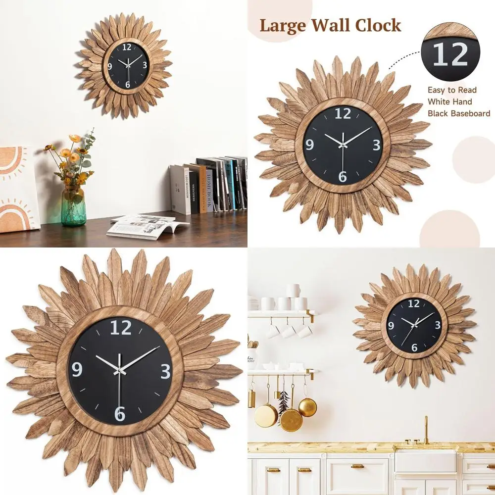 

Battery-Powered 21 Rustic Wooden Sunburst Silent Wall Clock for Home Decor
