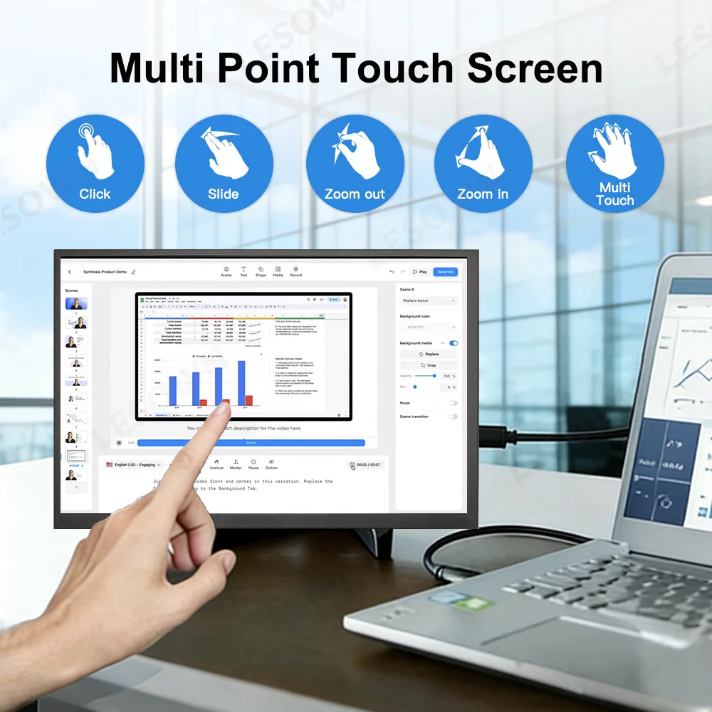 LESOWN USB C Portable Monitor 10.1 Inch Square IPS 1280x800 HDMI Laptop Secondary Screen External Display for Video Document