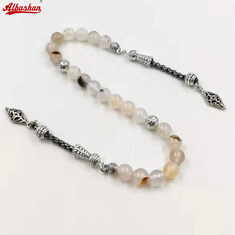 Bracelet en pierre d'agate de calcédoine d'océan naturelle, accessoires musulmans, perles de prière, cadeau Eid misbaha