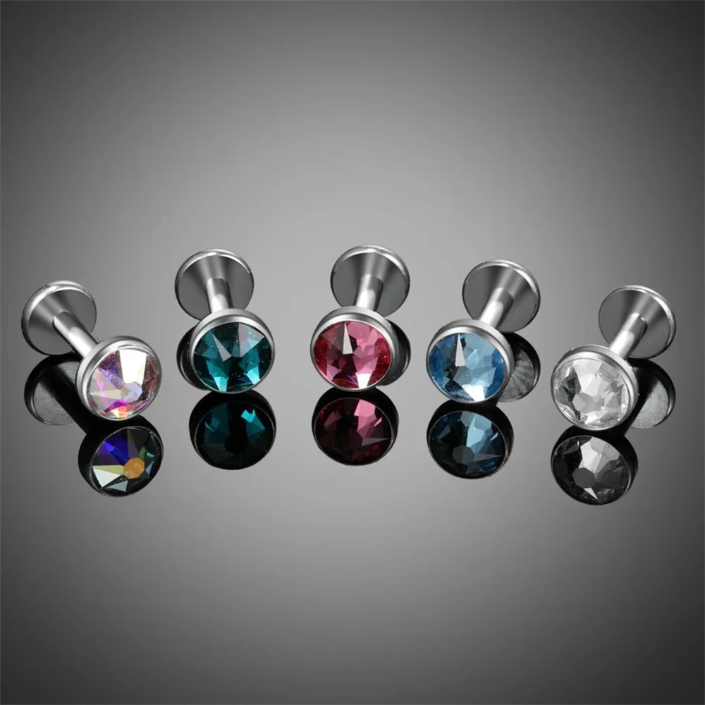 Fashion G23 Titanium Crystal Labret Rings Lip Piercings Ear Helix Stud Tragus Barbell Ear Cartilage Piercings Jewelry TOP 3-5MM