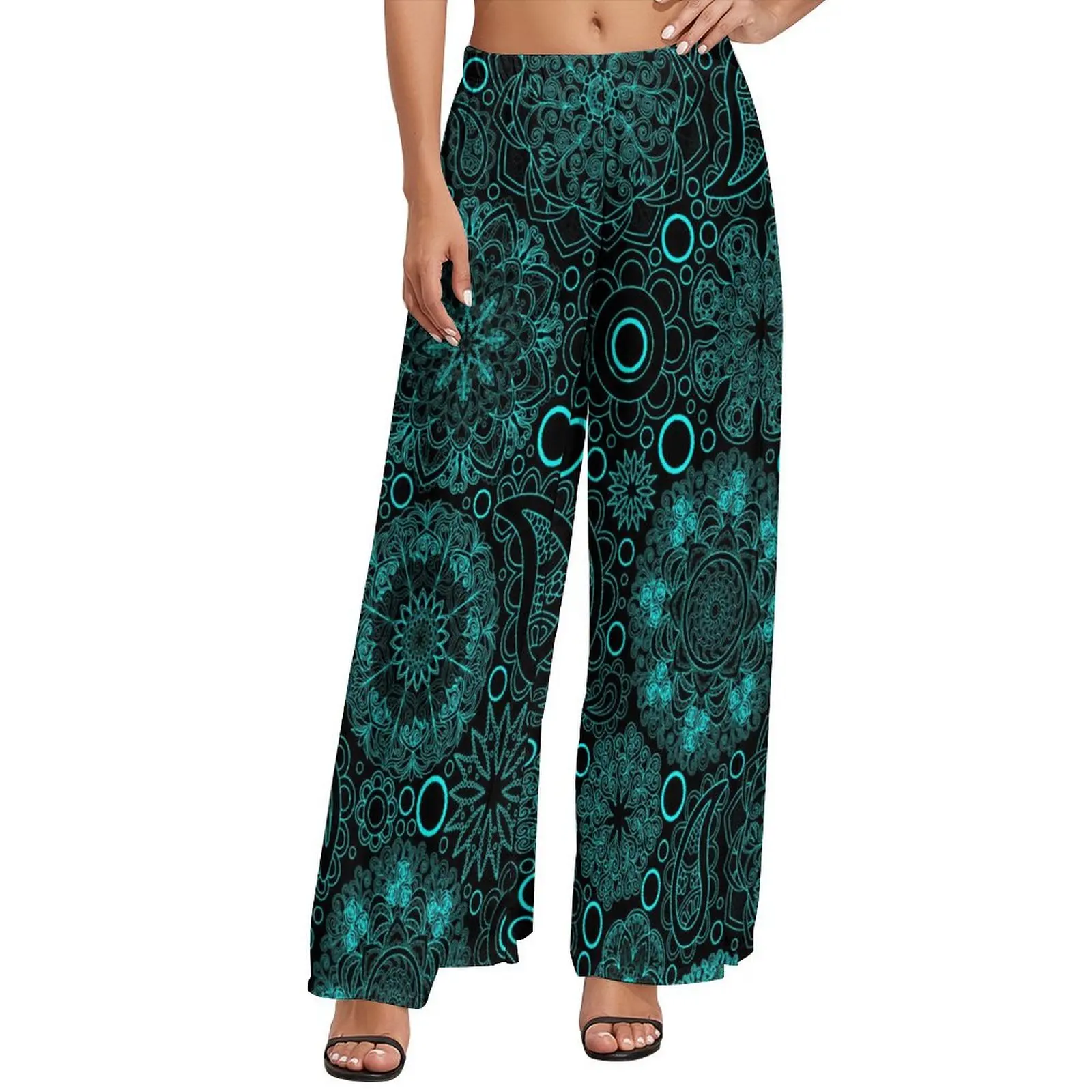 

Boho Paisley Pants Blue Mandala Office Wide Leg Pants Ladies Big Size Street Wear Pattern Straight Trousers