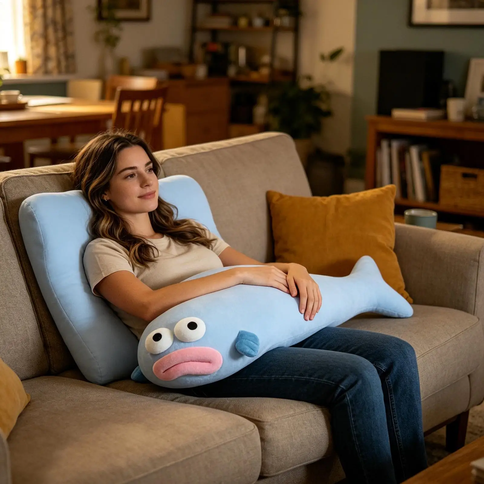 Long Pillow Fish Shape Cooling Hugging Cushion Soft Body Pillow for Home Bedroom Couch Dorm Sleeping Night Daytime Nap