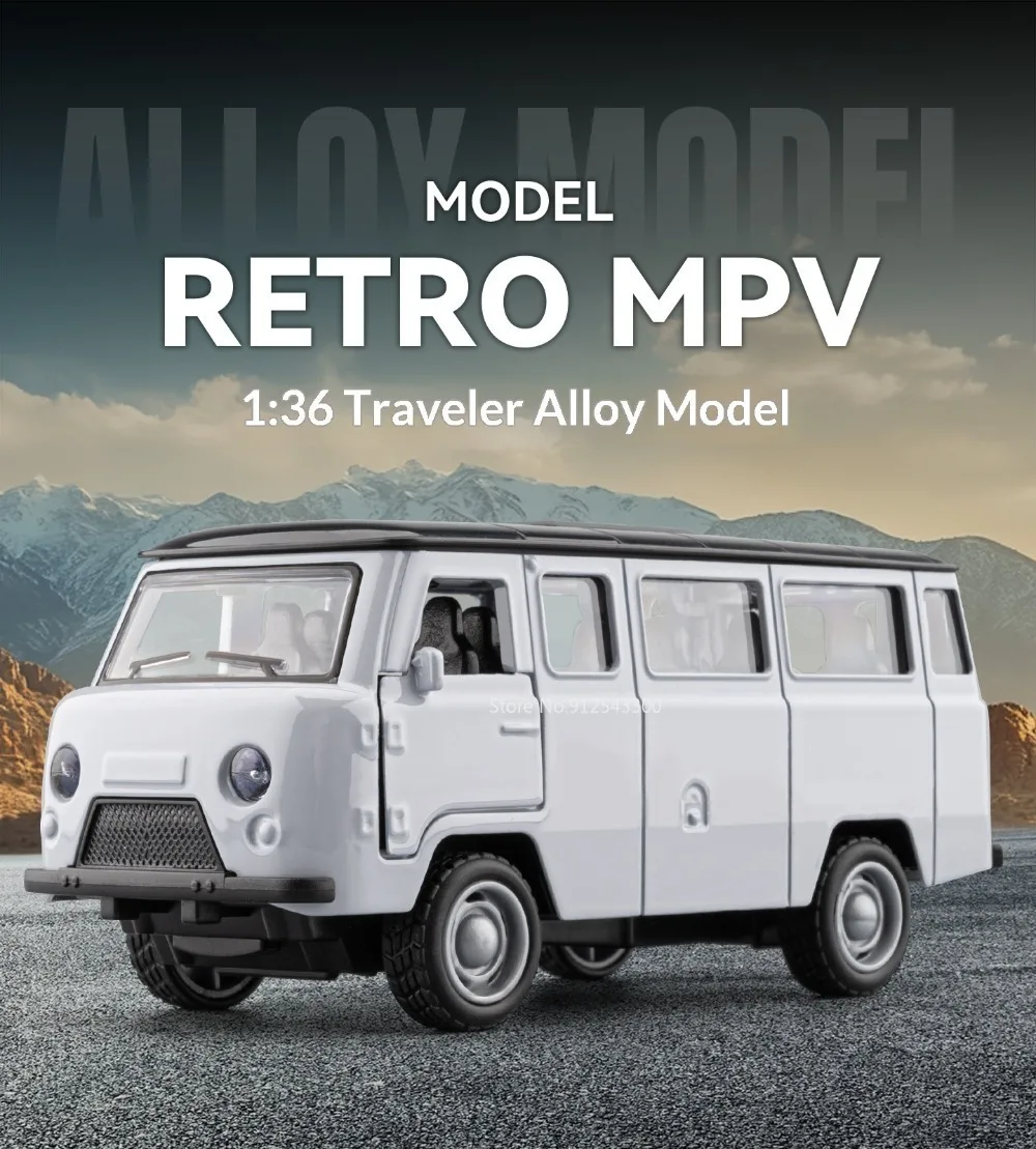 1:36 UAZ TRAVELER Retro MPV Automodell Spielzeug aus Metall, Druckguss, Rückziehfunktion, sturzfest, Geländewagen, interaktives Spielzeug für Kinder, Geschenke – Detail 1