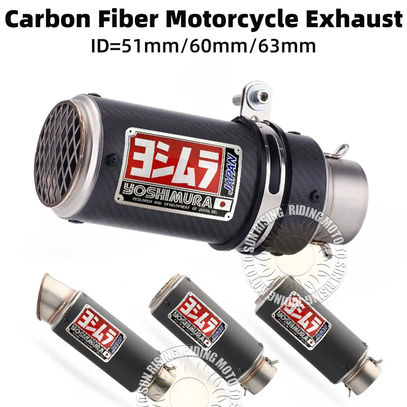 51mm 60mm 63mm Carbon Fiber Yoshimura Motorcycle Exhaust Muffler Escape for Honda Kawasaki Yamaha Suzuki Exhaust Modified Parts