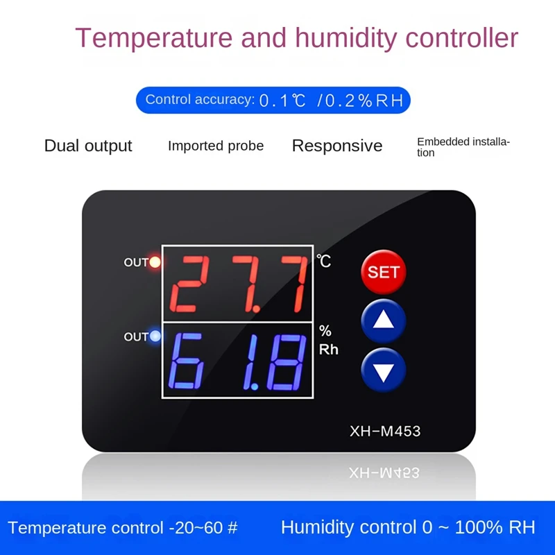 XH-M453 Temperature Humidity Controller Humidity Control Switch Digital Display Dual Output 12V-24V