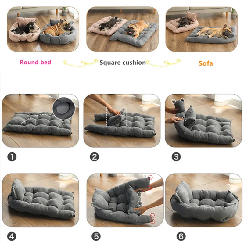 Warm Comfortable Pet Dog Sofa Bed Multi Functional Transformable S M L Sizes Winter Folding Multi Purpose Cat Mat 5 Colors