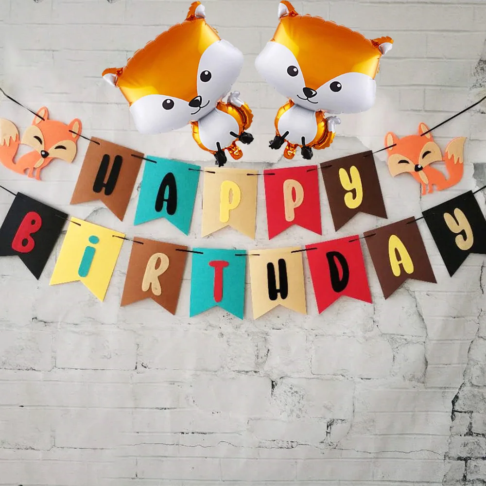 

Woodland Baby Shower Fox Banner Wild Camping Forest Fox Theme Decoration Felt Garland Woodland Creatures Birthday Party Supplies