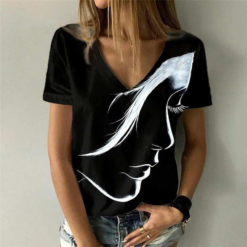 Fashionable Creative Graffiti T-shirt Women's Short sleeved Summer Top Trendy Student Top