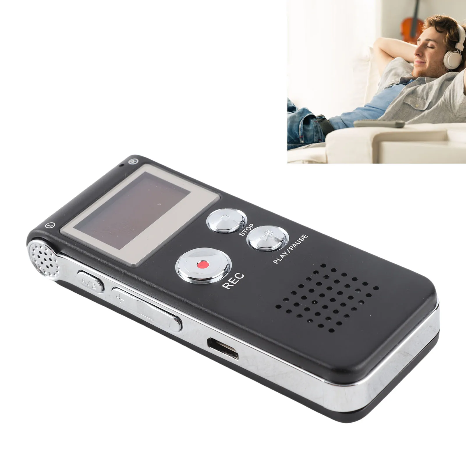 مسجل صوت منشط سعة 16 جيجابايت A B جهاز تسجيل صوتي محمول سهل متعدد الأغراض للمؤتمرات والمحاضرات